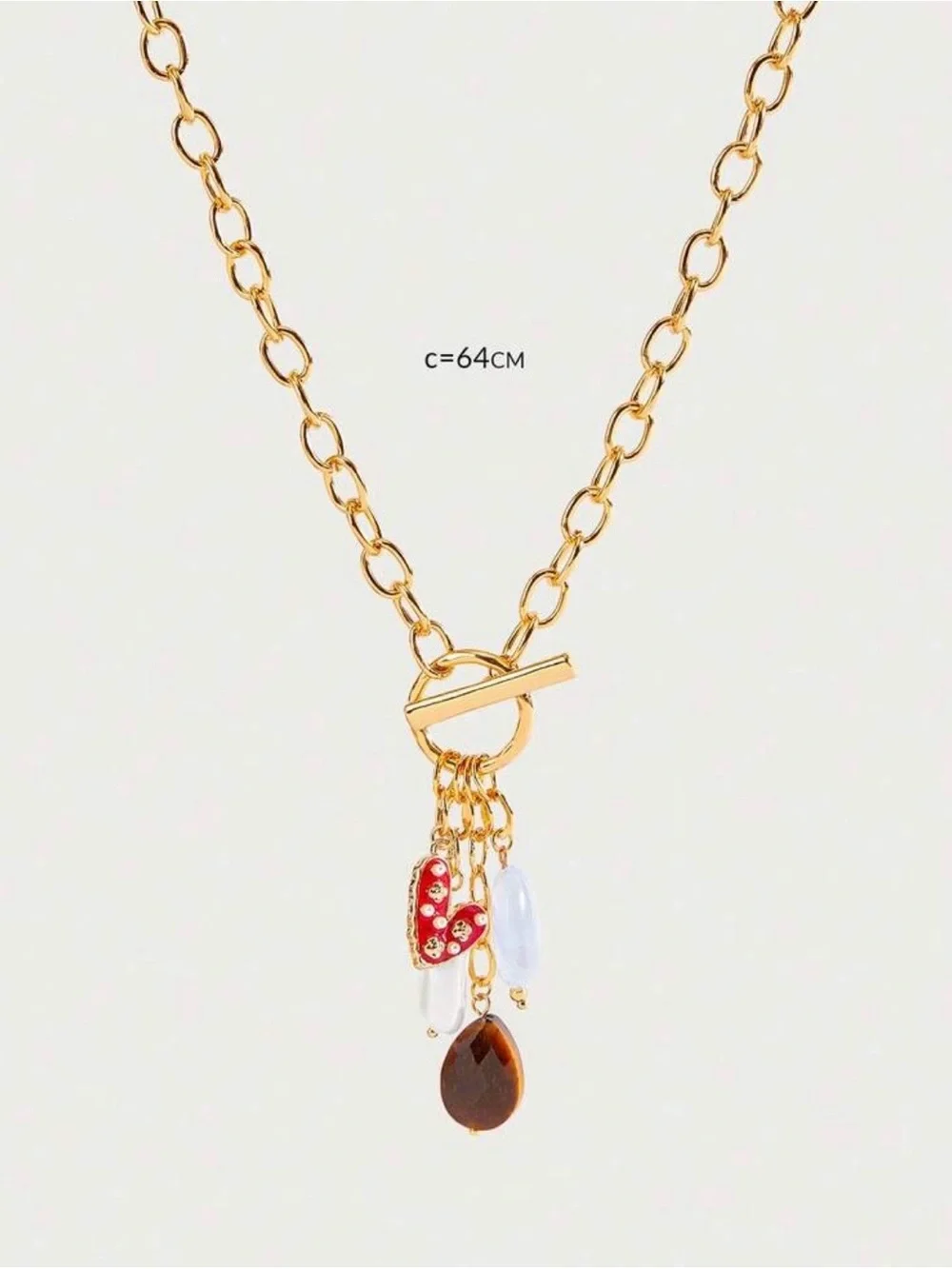 18K Gold Plated Chain Toggle Necklace with Charms - Picture 7 of 7